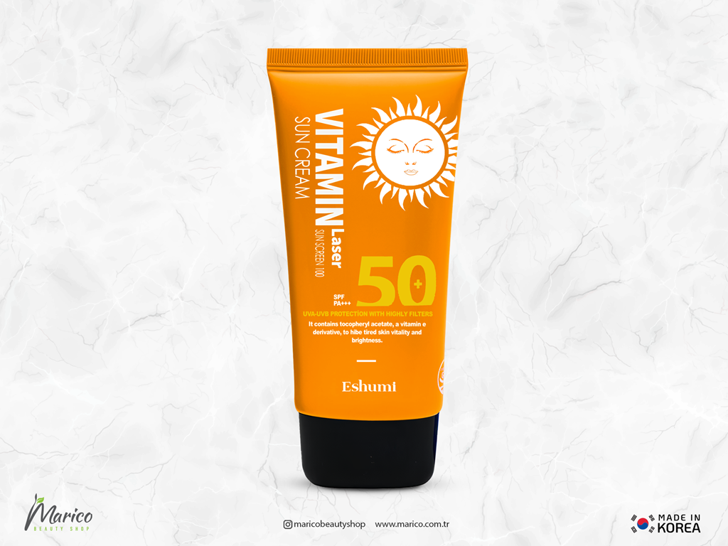 ESHUMİ Korean Çil ve Leke Karşıtı Aydınlatıcı Vitamin Laser Spf 50 Pa+++ Yüksek Koruyuculu Güneş Kremi